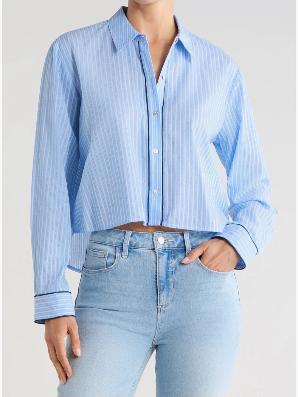 L'AGENCE Cosette Stripe High-Low Shirt | Size S - Picture 3 of 11